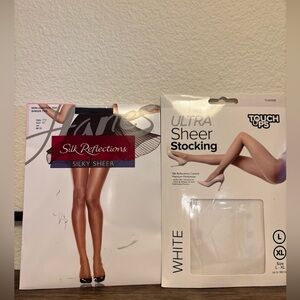Hanes Silk Reflections Silky Sheer Pantyhose Jet Black Touch Up White Stocking